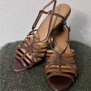 Clarks 89093 Edith Tri-Tone Strappy Leather Sling Back Sandal Womens 11M EUC